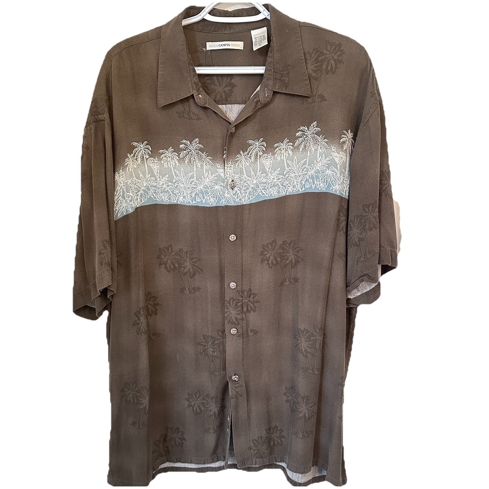 Campia Moda Shirt‎ Mens XL Brown Palm Bowling Style 100% Rayon - Picture 2 of 11